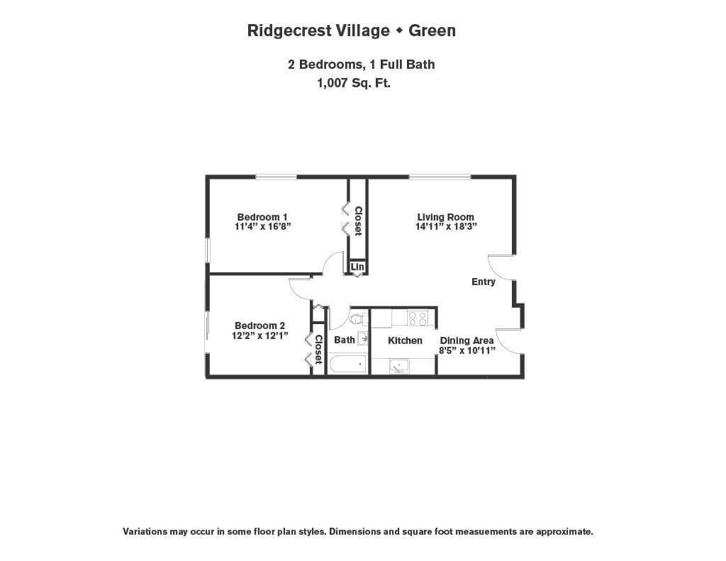 Click to view 2 Bed/1 Bath floor plan gallery